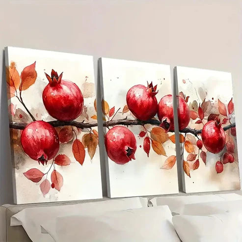 3pcs Pomegranate Painting Fruit Wall Art Canvas Unframed - High Quality Print 100% Australian Made Wall Canvas - Bella Home Decor