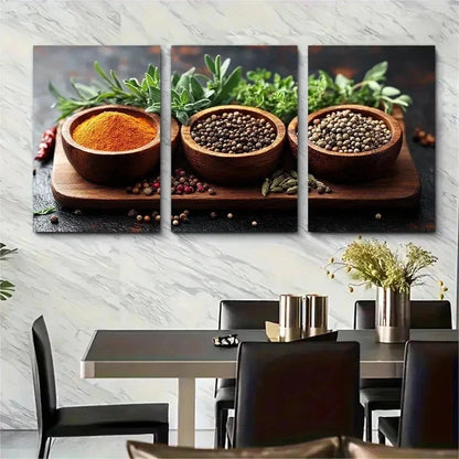 3pcs Herbs Spices Kitchen And Home Perfect Wall Art Set Canvas Framed 50x70cm - High Quality Print 100% Australian Made Wall Canvas Ready to Hang - Bella Home Decor