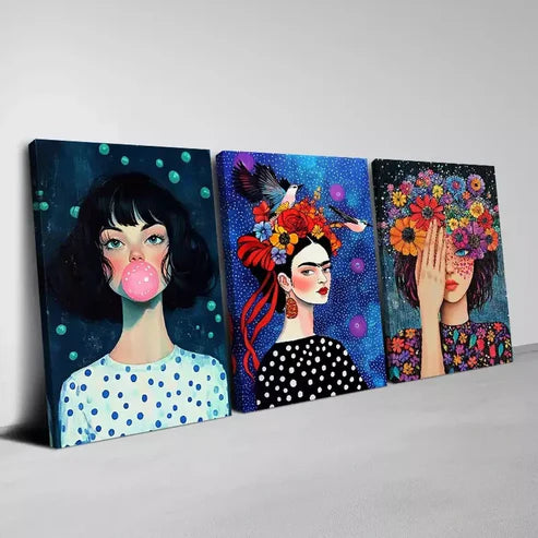 3pcs Modern Abstract Prints of an Elegant WomanArt Set Canvas Unframed - High Quality Print 100% Australian Made Wall Canvas