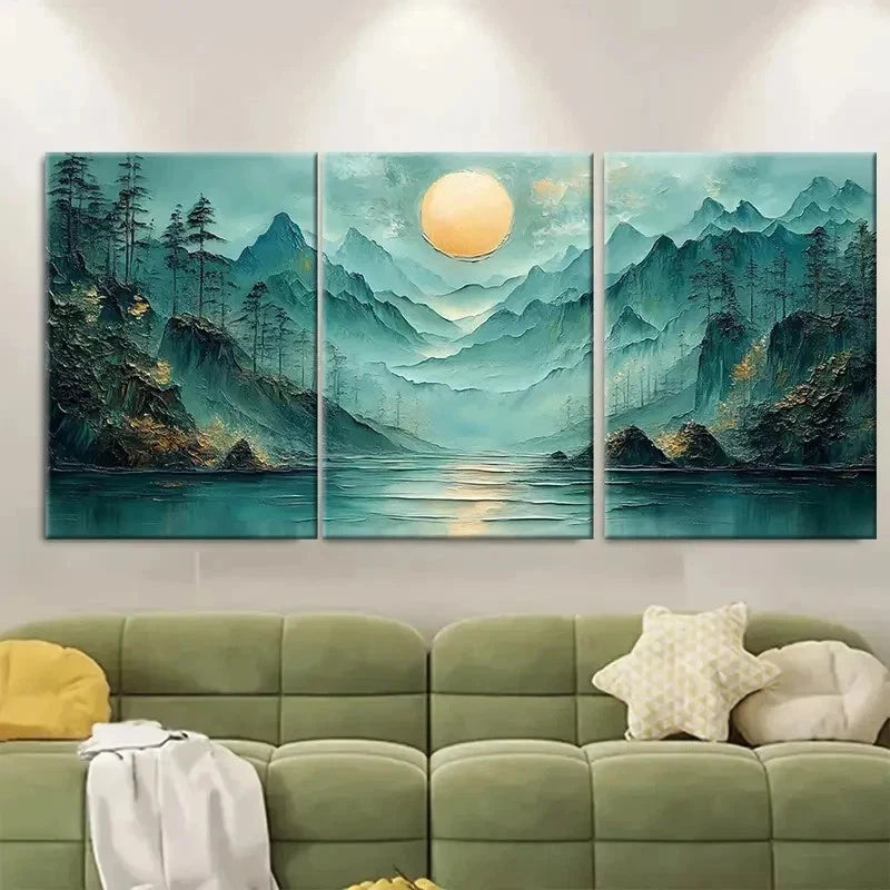 3pcs Inspired Artwork Green EI  Wall Art Set Canvas Framed 50x70cm - High Quality Print 100% Australian Made Wall Canvas Ready to Hang - Bella Home Decor
