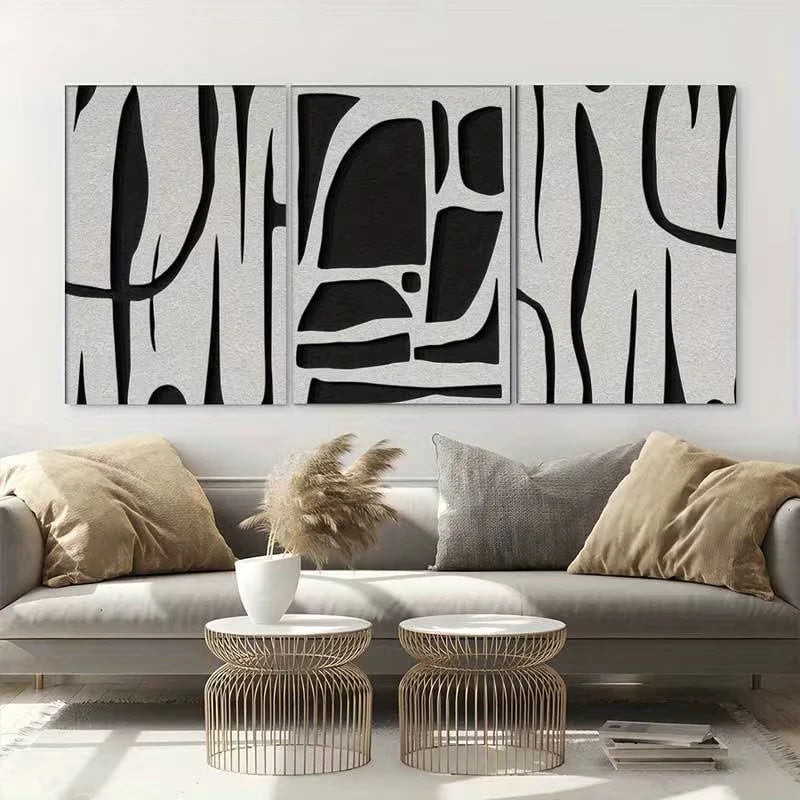 3pcs Black and White Abstract Metal Print Ready to Hang Art - Bella Home Decor