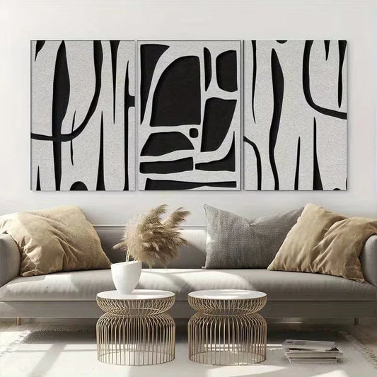 3pcs Black and White Abstract Metal Print Ready to Hang Art