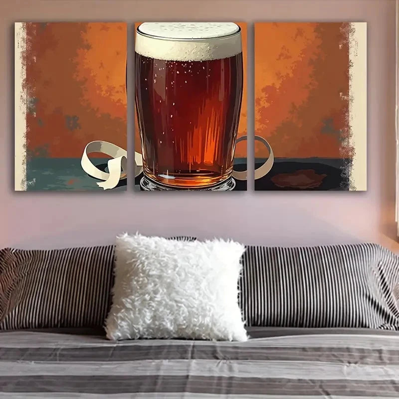 3pcs Beer Mug And Bottle Artwork Wall Art Set Canvas Framed 40x60cm - High Quality Print 100% Australian Made Wall Canvas Ready to Hang - Bella Home Decor