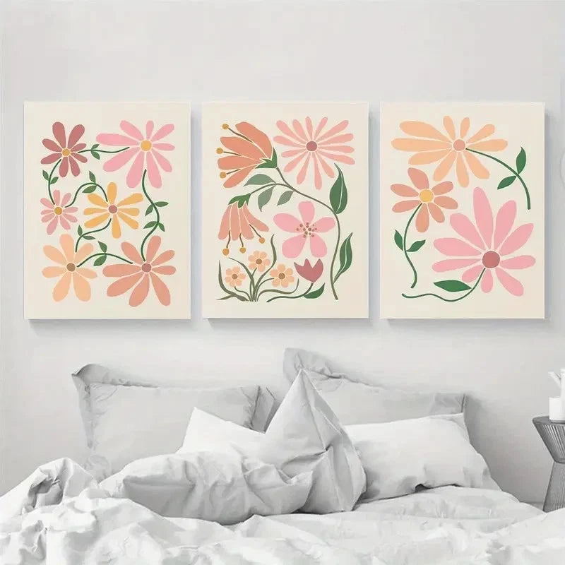 3pcs Abstract Floral Prints Bohemian Style Metal Print Ready to Hang Art - Bella Home Decor