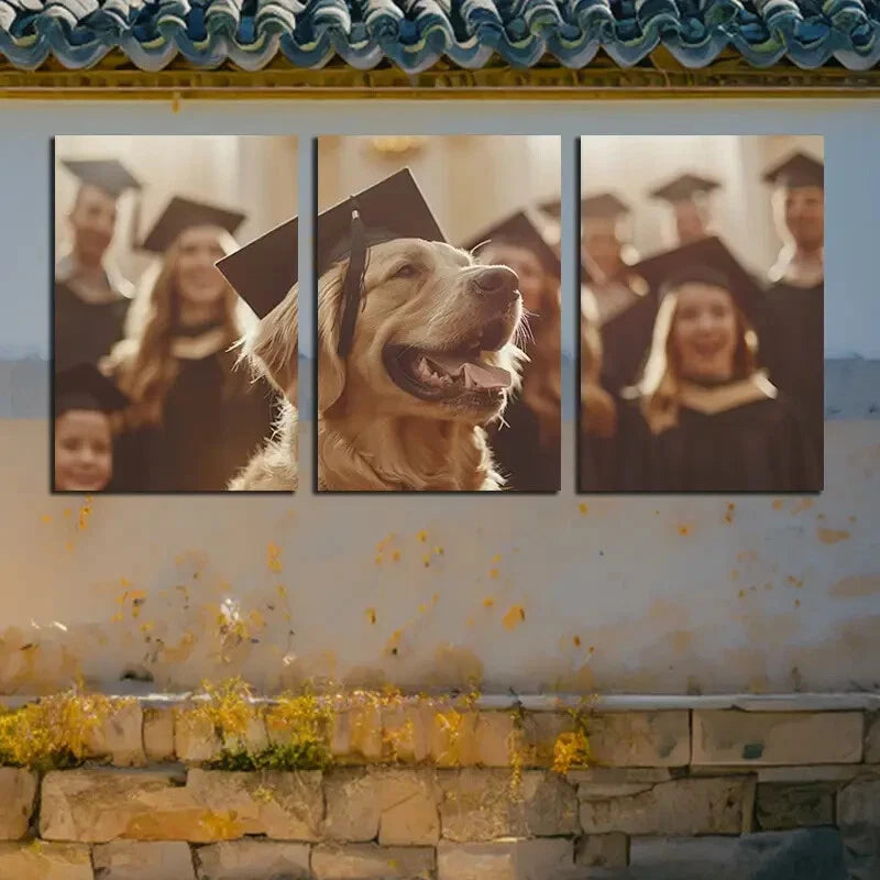 3pcs Golden Retriever Graduation Animal Theme Metal Print Ready to Hang Art - Bella Home Decor