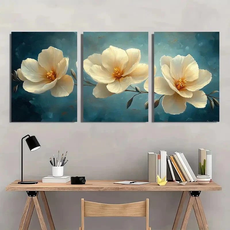 3pcs Elegant White Freesia Flower Art Prints Metal Print Ready to Hang Art - Bella Home Decor