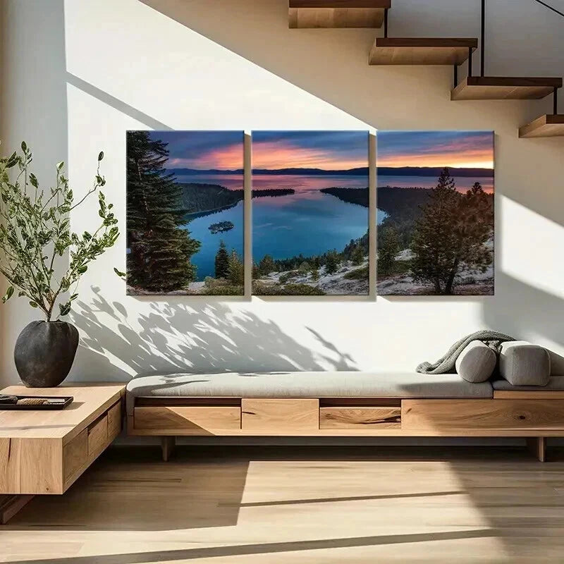 3pcs Mountain Forest Sea Sunset Decoration Wall Art Set Canvas Framed 40x60cm - High Quality Print 100% Australian Made Wall Canvas Ready to Hang - Bella Home Decor