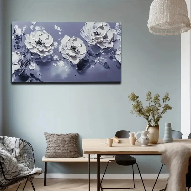 Elegant White Flowers With Dark Wall Art Canvas Office Home Room Framed 120x60cm