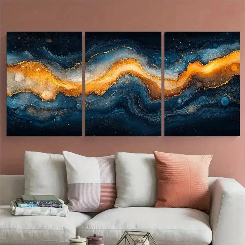 3pcs Elegant Earth Toned Abstract Marbled Design Metal Print Ready to Hang Art - Bella Home Decor