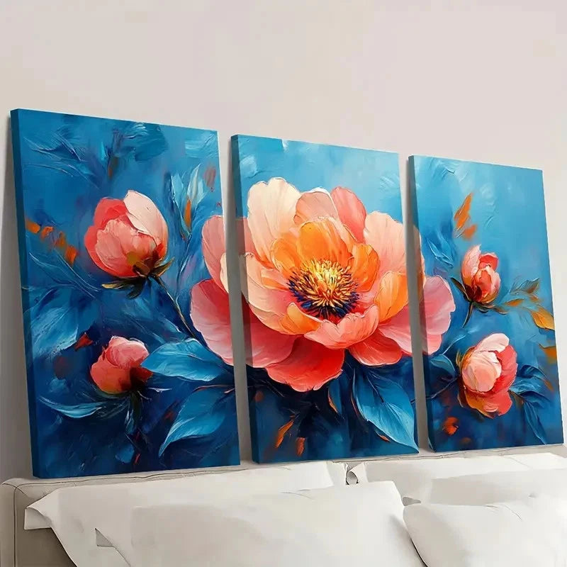 3pcs Pink Peonies Blue Greenery BG   Wall Art Set Canvas Framed 60x90cm - High Quality Print 100% Australian Made Wall Canvas Ready to Hang - Bella Home Decor
