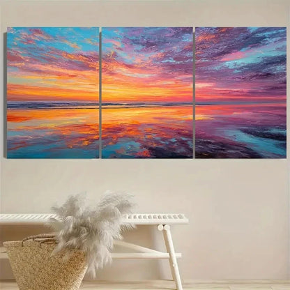 3pcs Vibrant Sunset Over Ocean Wall Art Set Canvas Framed 50x70cm - High Quality Print 100% Australian Made Wall Canvas Ready to Hang