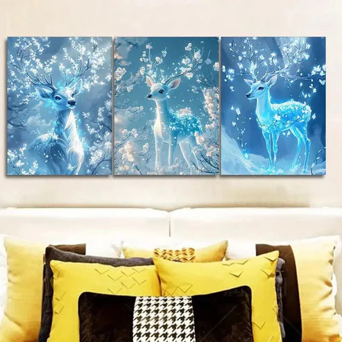 3pcs A deer with ice-blue Wall Art Set Canvas Unframed - High Quality Print 100% Australian Made Wall Canvas