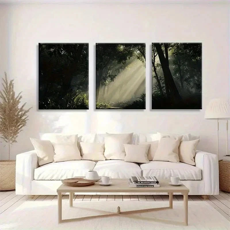 3pcs Natural Landscape with Lush Green Leaves Metal Print Ready to Hang Art - Bella Home Decor