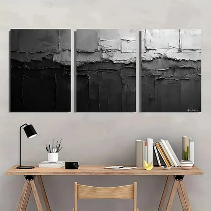 3pcs Black and White Abstract Texture Metal Print Ready to Hang Art - Bella Home Decor
