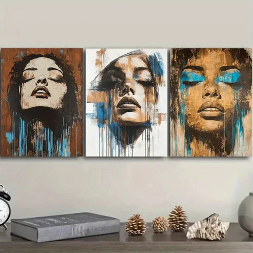 3pcs Graffiti style portrait of a girl Wall Art Set Canvas Unframed - High Quality Print 100% Australian Made Wall Canvas