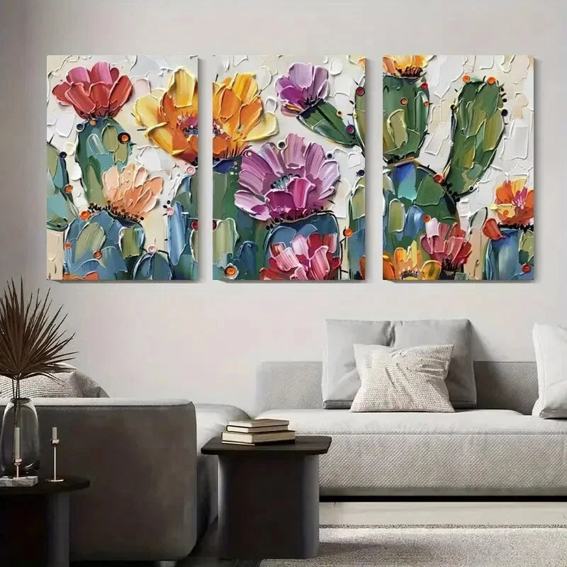 3pcs Abstract Floral & Cactus Modern Perfect  Wall Art Set Canvas Framed 40x60cm - High Quality Print 100% Australian Made Wall Canvas Ready to Hang - Bella Home Decor