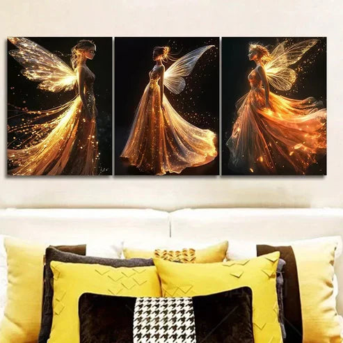 3pcs A Graceful Fairy In A Shiny Dress  Wall Art Set Canvas Unframed - High Quality Print 100% Australian Made Wall Canvas - Bella Home Decor