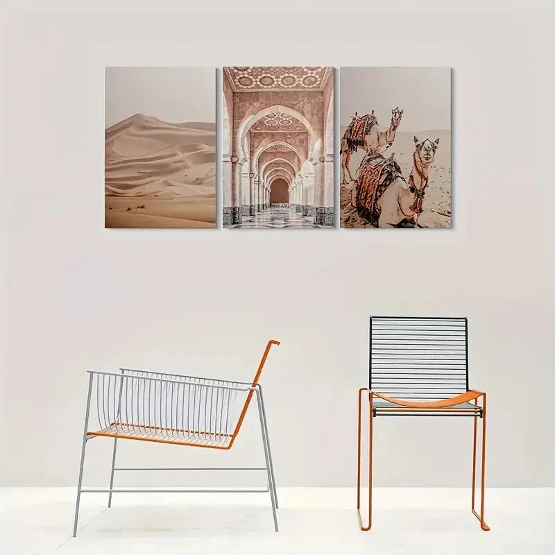 3pcs Architectural Archways & Camels Design Wall Art Set Canvas Framed 40x60cm - High Quality Print 100% Australian Made Wall Canvas Ready to Hang - Bella Home Decor
