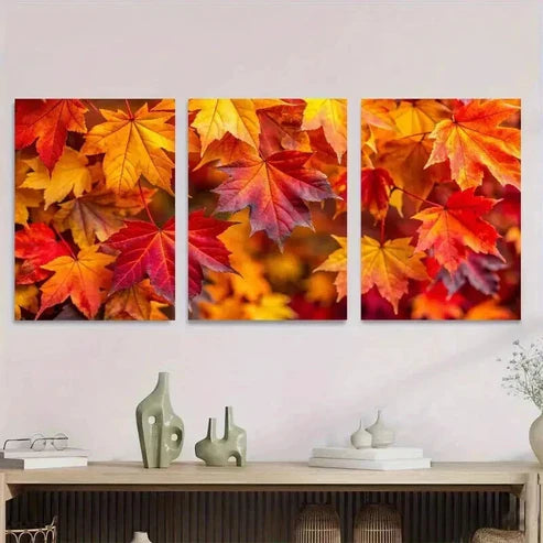 3pcs Vibrant Autumn Leaves Landscape Wall Art Set Canvas Unframed - High Quality Print 100% Australian Made Wall Canvas