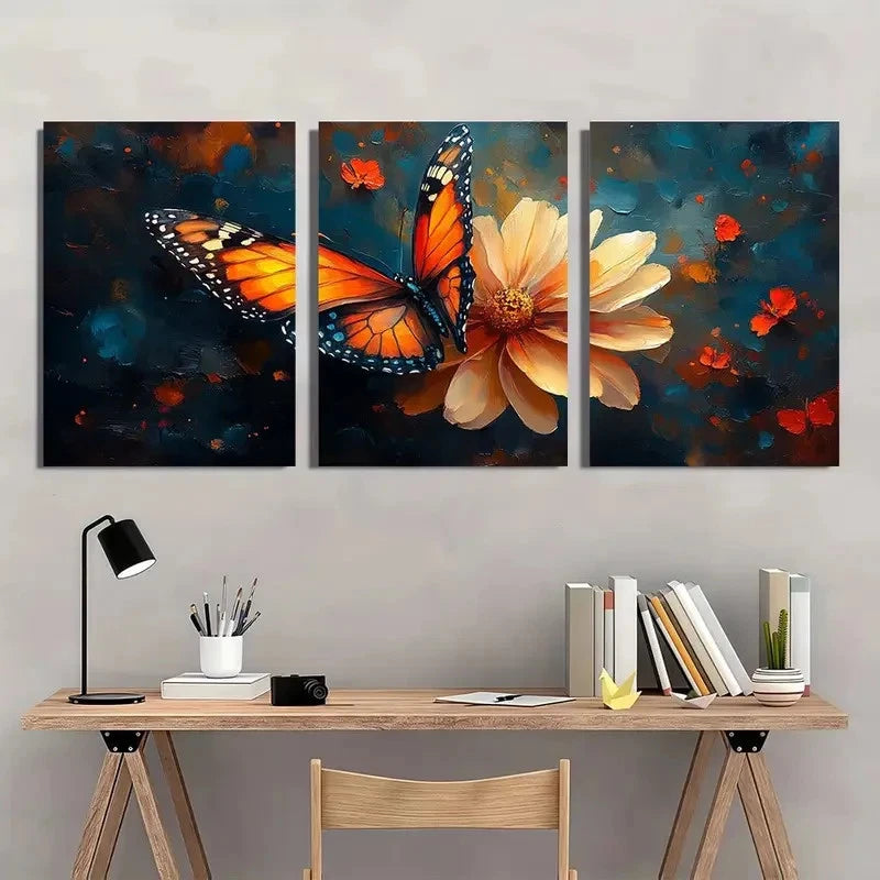 3pcs Vibrant Butterfly & Flower Wall Art Set Canvas Framed 50x70cm - High Quality Print 100% Australian Made Wall Canvas Ready to Hang