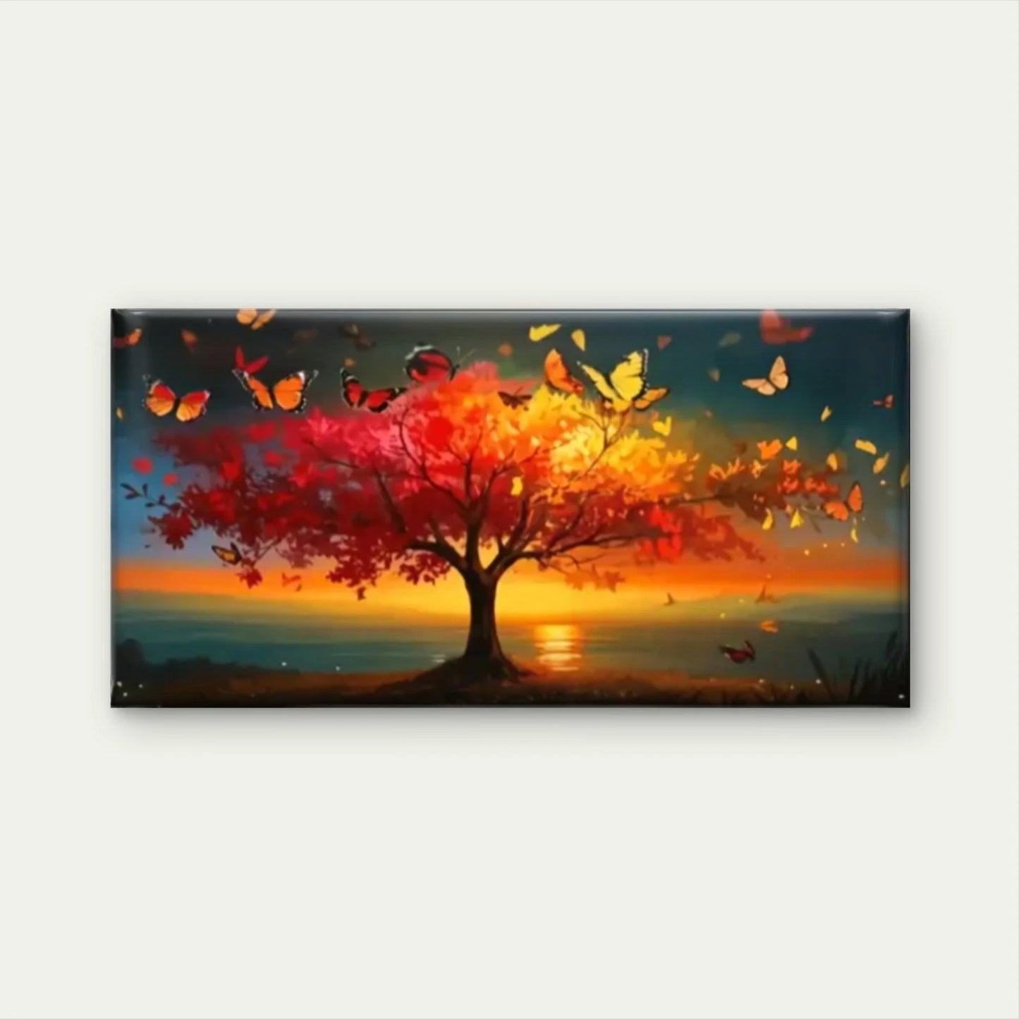 Butterflies Trees Sunset Wall Art Canvas Office Home Room Framed 120x60cm