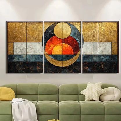 3pcs Marbled Geometric Neutral Golden Tones Metal Print Ready to Hang Art