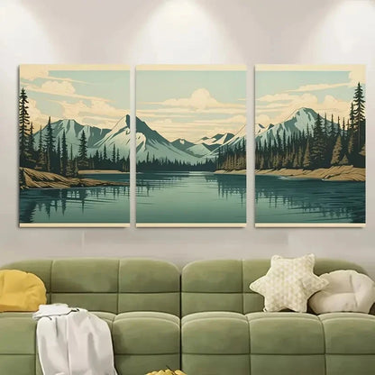 3pcs Lithograph Graphic Landscape Metal Print Ready to Hang Art