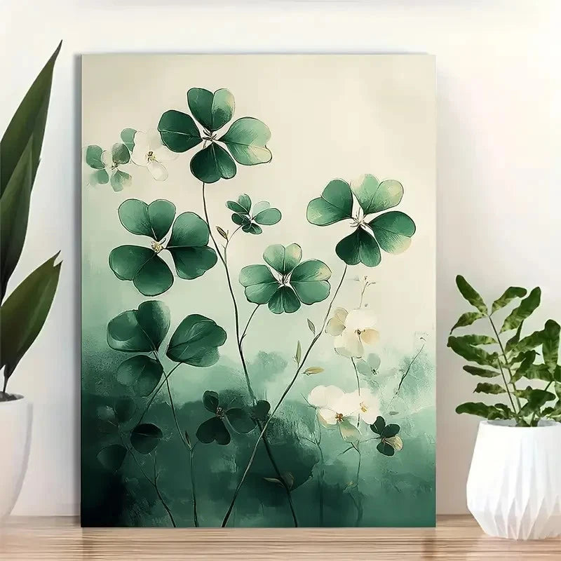 Beautiful Minimalist Botanical Clover Painting 40x60cm Metal Print Ready to Hang - Bella Home Decor