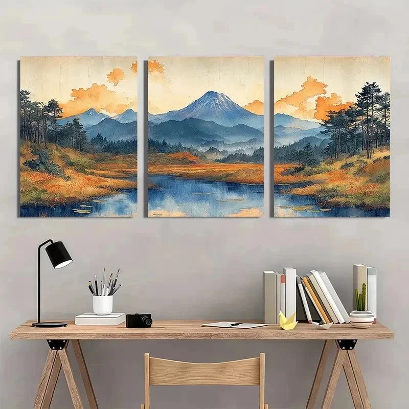 3pcs Hiroshige Ukiyo-E Japanese Vintage Perfect Wall Art Set Canvas Framed 60x90cm - High Quality Print 100% Australian Made Wall Canvas Ready to Hang - Bella Home Decor