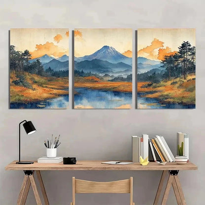 3pcs Hiroshige Ukiyo-E Japanese Vintage Perfect Wall Art Set Canvas Framed 60x90cm - High Quality Print 100% Australian Made Wall Canvas Ready to Hang - Bella Home Decor