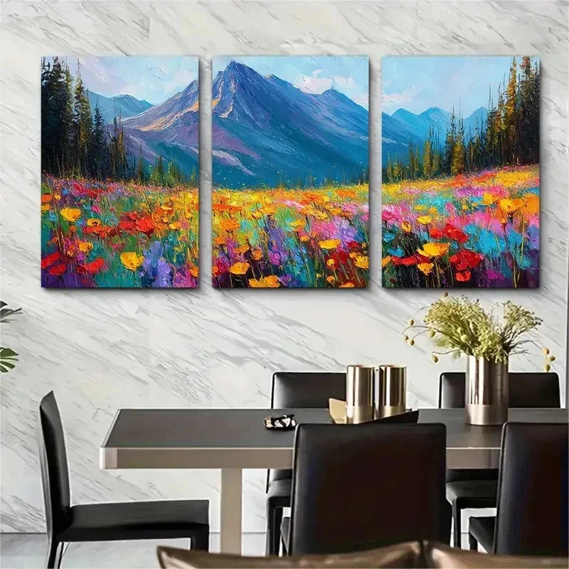 3pcs Vibrant Mountain Artwork Colocrful Perfect Wall Art Set Canvas Framed 50x70cm - High Quality Print 100% Australian Made Wall Canvas Ready to Hang