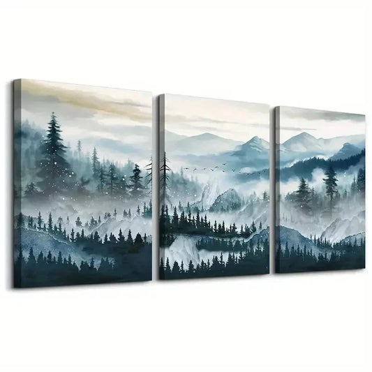 3pcs Misty Mountain Forest Wall Wall Art Set Canvas Framed 40x60cm - High Quality Print 100% Australian Made Wall Canvas Ready to Hang