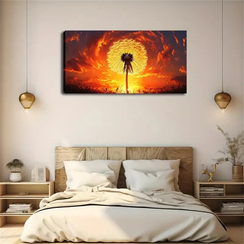 Dandelion Under The Setting Sun Wall Art Canvas Office Home Room Framed 120x60cm - Bella Home Decor