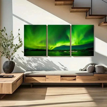 3pcs Northern Lights Aurora Modern Wall Art Set Canvas Framed 50x70cm - High Quality Print 100% Australian Made Wall Canvas Ready to Hang - Bella Home Decor