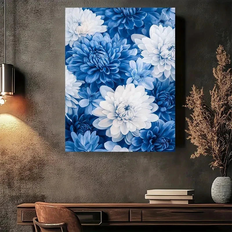 Beautiful Blue And White Floral Painting 40x60cm Metal Print Ready to Hang
