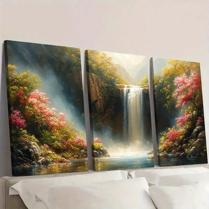 3pcs Colorful Flower Waterfall Painting D  Wall Art Set Canvas Framed 40x60cm - High Quality Print 100% Australian Made Wall Canvas Ready to Hang - Bella Home Decor