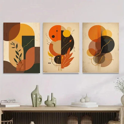 3pcs Retro Abstract Geometric & Floral Designs Wall Art Set Canvas Unframed - High Quality Print 100% Australian Made Wall Canvas