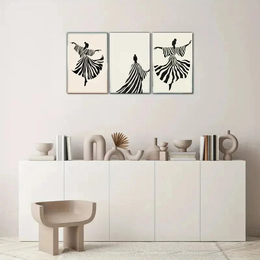 3pcs Black and White Art Deco Print Abstract Metal Print Ready to Hang Art