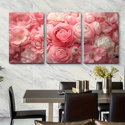 3pcs Spring Bouquet Soft Flower Petals Metal Print Ready to Hang Art