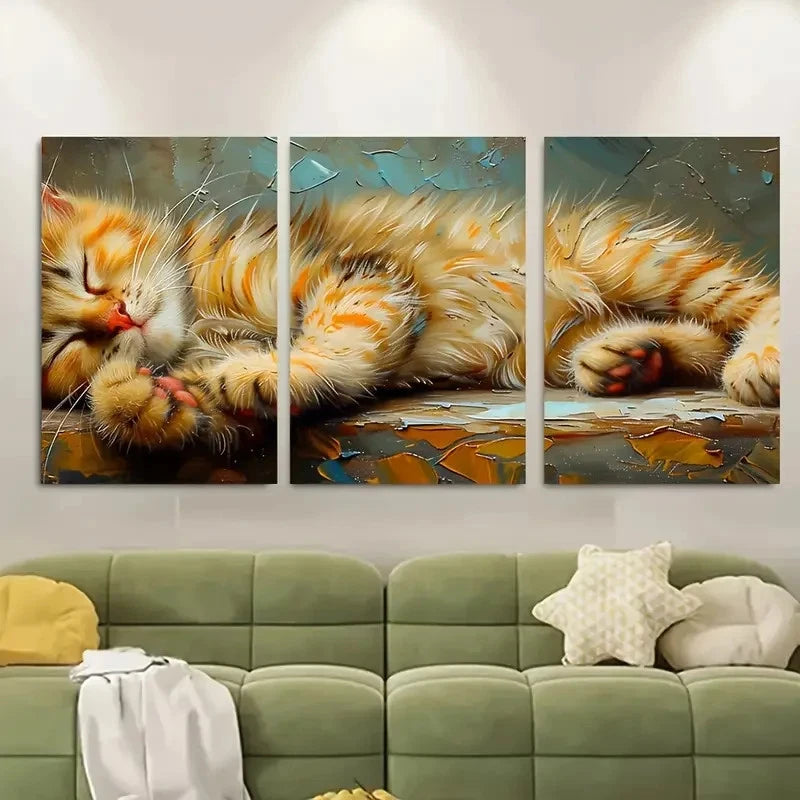 3pcs .Whimsical Orange Cat Metal Print Ready to Hang Art - Bella Home Decor