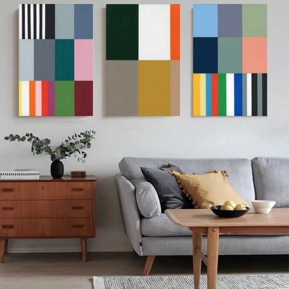 3pcs Color Blocks Stripes  Wall Art Set Canvas Framed 50x70cm - High Quality Print 100% Australian Made Wall Canvas Ready to Hang - Bella Home Decor