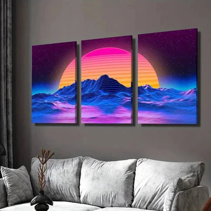 3pcs Sunset Landscape with Purple Blue Light Wall Art Set Canvas Unframed - High Quality Print 100% Australian Made Wall Canvas