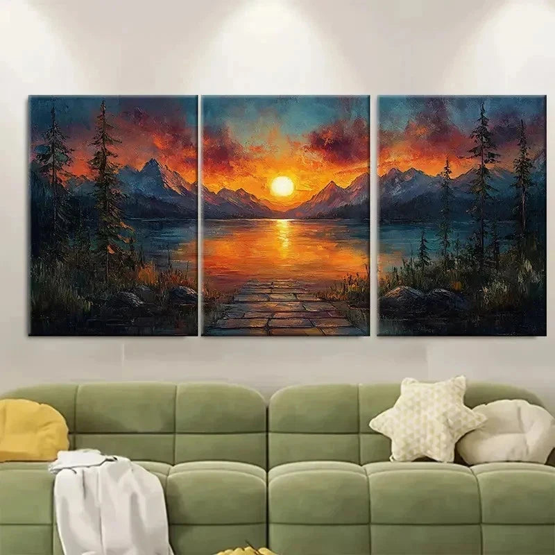 3pcs Brilliant Sunset Inspired Art Mountain C   Wall Art Set Canvas Framed 50x70cm - High Quality Print 100% Australian Made Wall Canvas Ready to Hang - Bella Home Decor