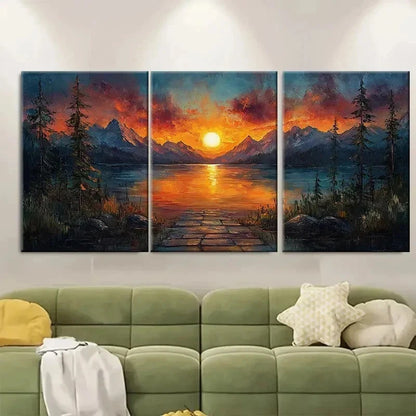 3pcs Brilliant Sunset Inspired Art Mountain C   Wall Art Set Canvas Framed 50x70cm - High Quality Print 100% Australian Made Wall Canvas Ready to Hang - Bella Home Decor