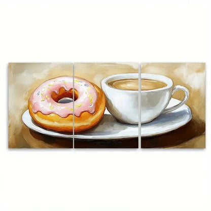 3pcs Coffee and Donut Painting Breakfast Wall Art Set Canvas Framed 60x90cm - High Quality Print 100% Australian Made Wall Canvas Ready to Hang - Bella Home Decor