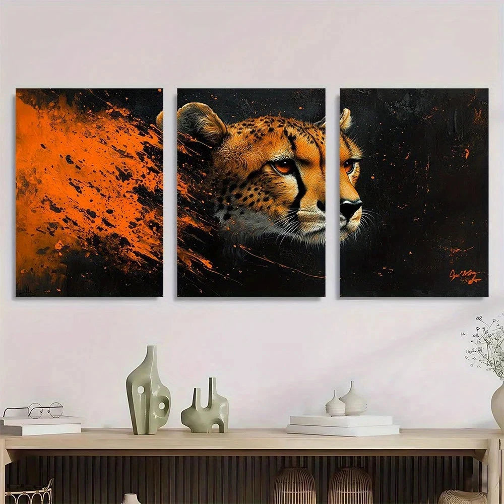 3pcs Painting Cheetah Abstract Metal Print Ready to Hang Art - Bella Home Decor