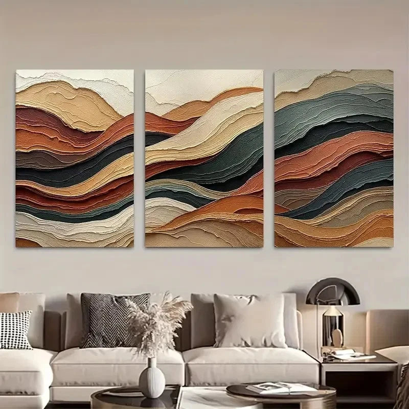 3pcs Abstract Layered Terrain Wall Art Metal Print Ready to Hang Art - Bella Home Decor