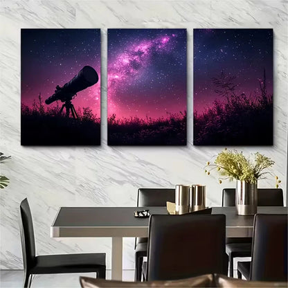 3pcs Telescope Silhouette Infinite Space Night Sky Metal Print Ready to Hang Art