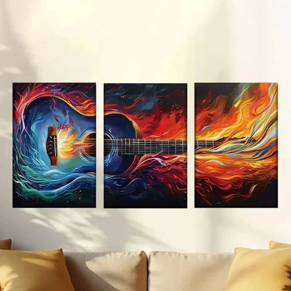 3pcs Vibrant Abstract Flame Guitar Wall Art Set Canvas Unframed – High Quality Print 100% Australian Made Wall Canvas