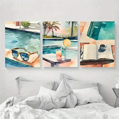 3pcs Swimming Pool Roostertail Wall Art Canvas Unframed - High Quality Print 100% Australian Made Wall Canvas